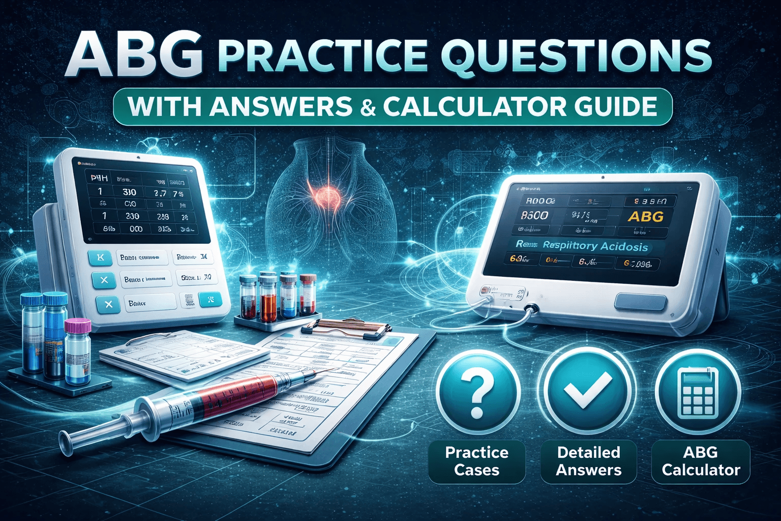 ABG practice questions with answers and calculator guide for students