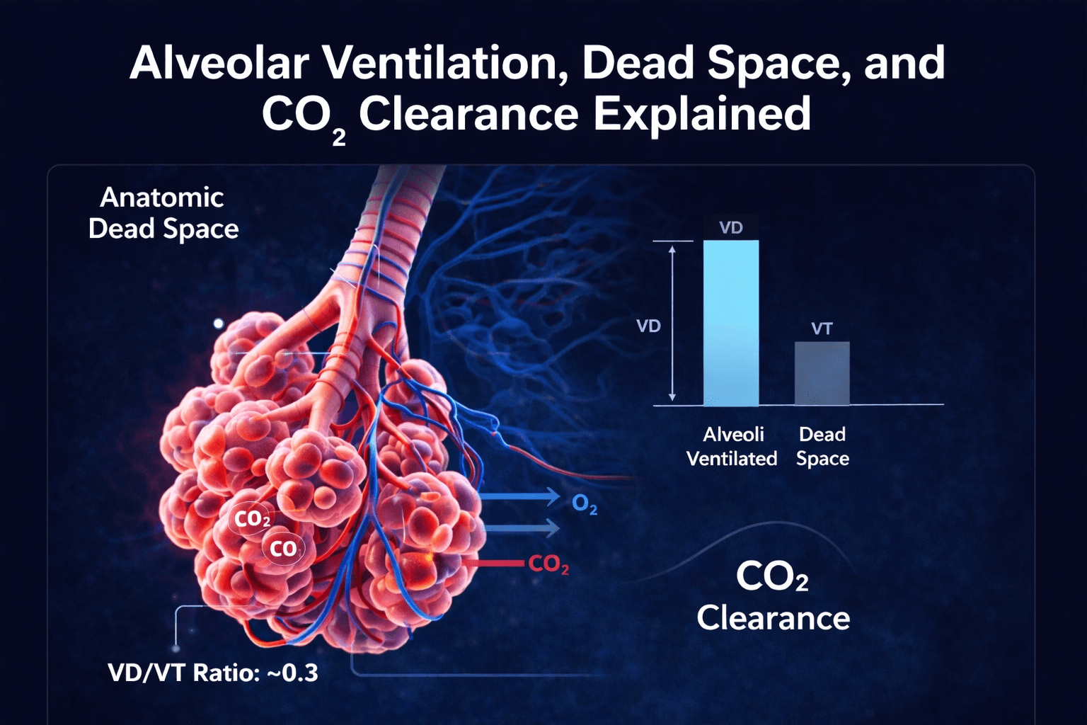 Alveolar ventilation, dead space, and CO2 clearance visual