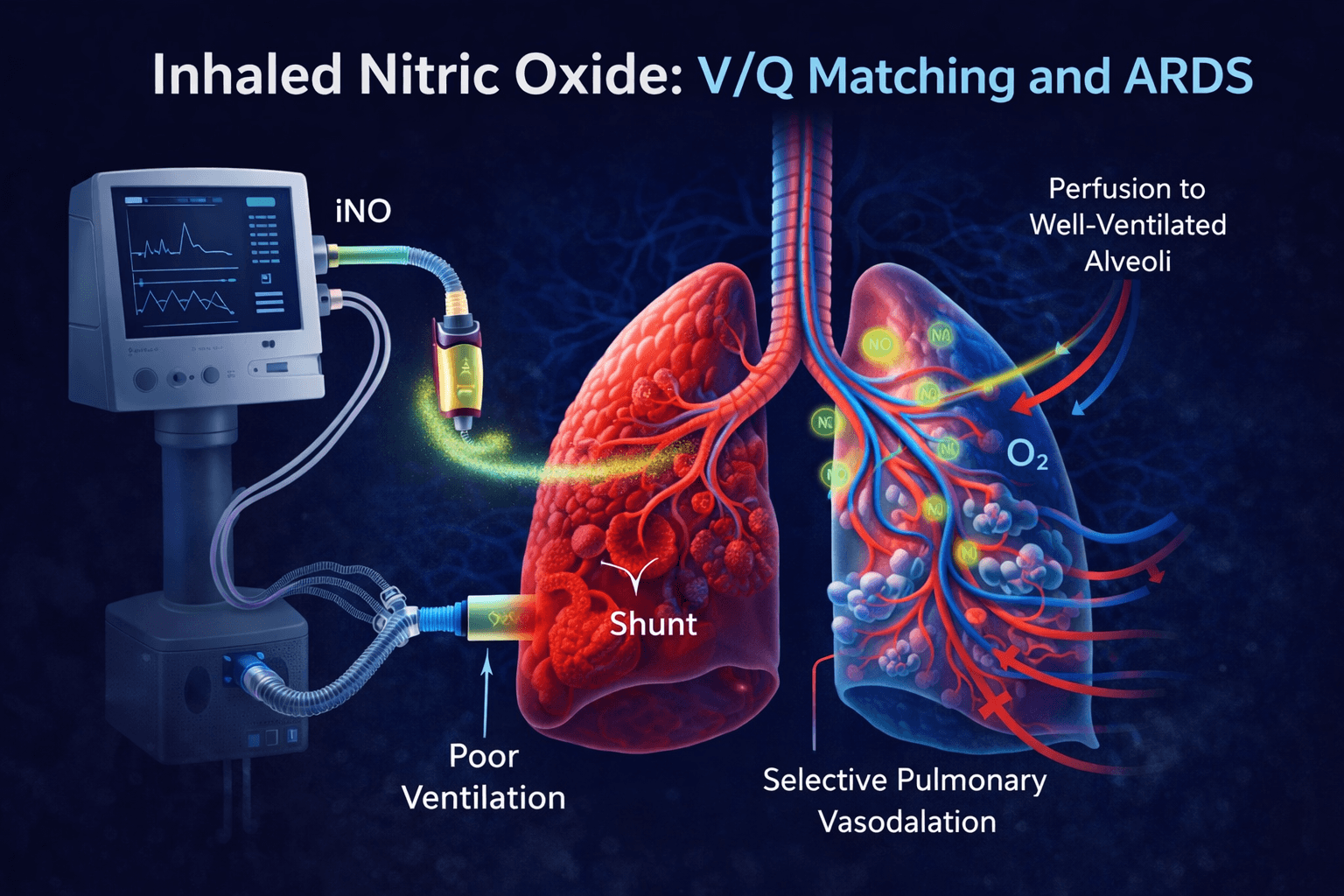 Inhaled nitric oxide VQ matching ARDS illustration