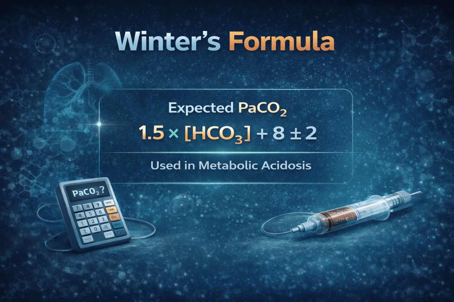 Winter's formula expected PaCO2 calculation for metabolic acidosis compensation using ABG values