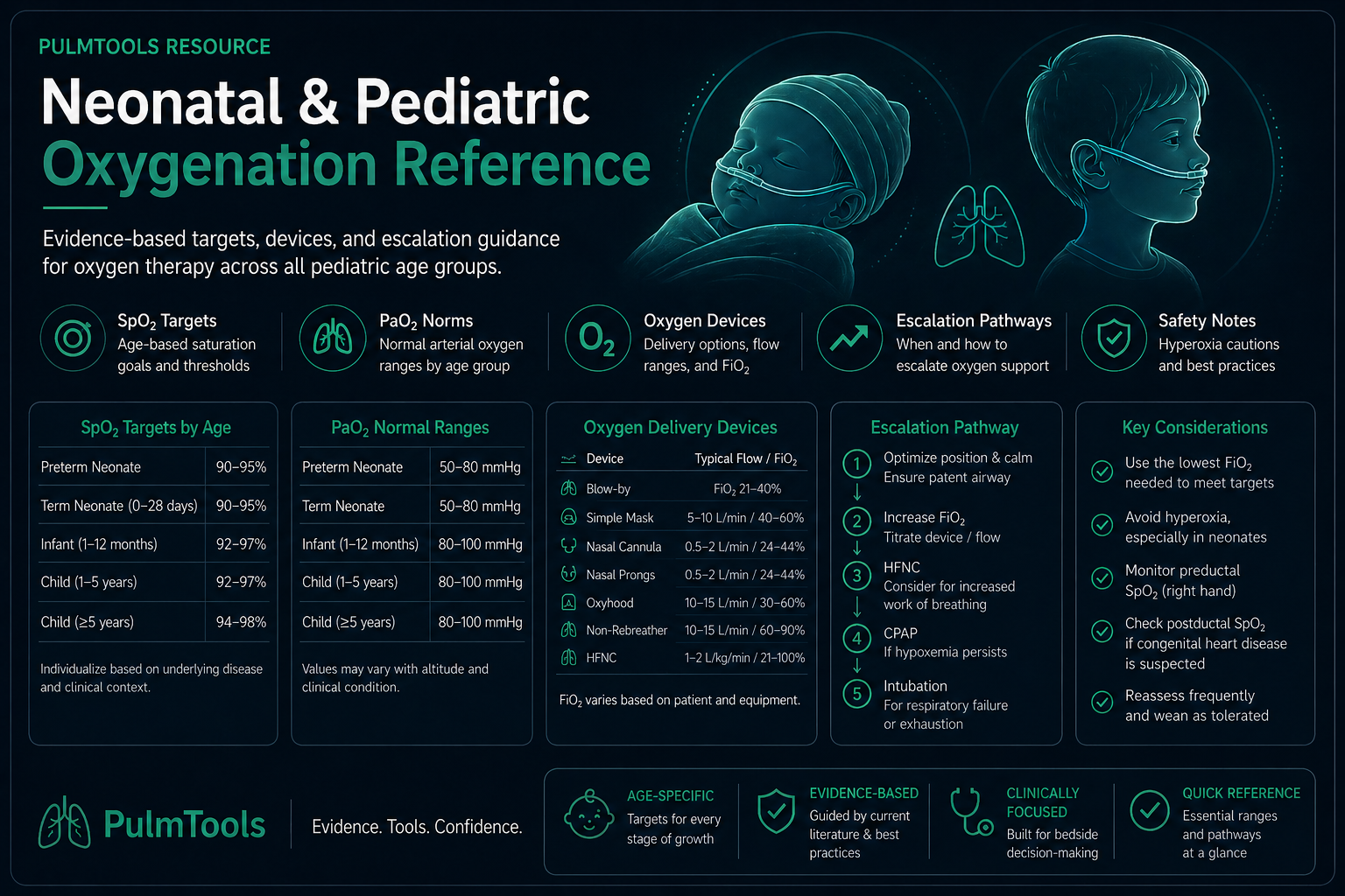 Normal O2 For Pediatrics Neonatal & Pediatric Oxygenation Reference | PulmTools